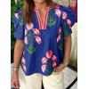 imageCicy Bell Womens Summer Puff Sleeve Blouses Casual Dressy V Neck Color Block Tops Loose Fit Boho Floral Printed Tee ShirtsNavy