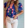 imageCicy Bell Womens Summer Puff Sleeve Blouses Casual Dressy V Neck Color Block Tops Loose Fit Boho Floral Printed Tee ShirtsNavy