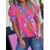imageCicy Bell Womens Summer Puff Sleeve Blouses Casual Dressy V Neck Color Block Tops Loose Fit Boho Floral Printed Tee ShirtsRose Red