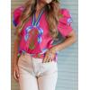 imageCicy Bell Womens Summer Puff Sleeve Blouses Casual Dressy V Neck Color Block Tops Loose Fit Boho Floral Printed Tee ShirtsRose Red