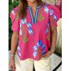 imageCicy Bell Womens Summer Puff Sleeve Blouses Casual Dressy V Neck Color Block Tops Loose Fit Boho Floral Printed Tee ShirtsRose Red