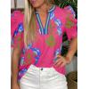 imageCicy Bell Womens Summer Puff Sleeve Blouses Casual Dressy V Neck Color Block Tops Loose Fit Boho Floral Printed Tee ShirtsRose Red