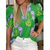 imageCicy Bell Womens Summer Puff Sleeve Blouses Casual Dressy V Neck Color Block Tops Loose Fit Boho Floral Printed Tee ShirtsTender Green
