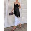 imageCicy Bell Womens Summer Satin Lace Cami Tops Sexy V Neck Asymmetrical Backless Camisole Club Spaghetti Strap Silky DressBlack