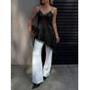 imageCicy Bell Womens Summer Satin Lace Cami Tops Sexy V Neck Asymmetrical Backless Camisole Club Spaghetti Strap Silky DressBlack