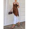imageCicy Bell Womens Summer Satin Lace Cami Tops Sexy V Neck Asymmetrical Backless Camisole Club Spaghetti Strap Silky DressBrown