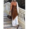 imageCicy Bell Womens Summer Satin Lace Cami Tops Sexy V Neck Asymmetrical Backless Camisole Club Spaghetti Strap Silky DressBrown