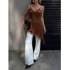imageCicy Bell Womens Summer Satin Lace Cami Tops Sexy V Neck Asymmetrical Backless Camisole Club Spaghetti Strap Silky DressBrown