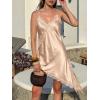 imageCicy Bell Womens Summer Satin Lace Cami Tops Sexy V Neck Asymmetrical Backless Camisole Club Spaghetti Strap Silky DressKhaki