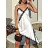 imageCicy Bell Womens Summer Satin Lace Cami Tops Sexy V Neck Asymmetrical Backless Camisole Club Spaghetti Strap Silky DressWhite