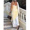 imageCicy Bell Womens Summer Satin Lace Cami Tops Sexy V Neck Asymmetrical Backless Camisole Club Spaghetti Strap Silky DressYellow