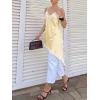 imageCicy Bell Womens Summer Satin Lace Cami Tops Sexy V Neck Asymmetrical Backless Camisole Club Spaghetti Strap Silky DressYellow
