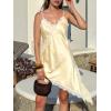 imageCicy Bell Womens Summer Satin Lace Cami Tops Sexy V Neck Asymmetrical Backless Camisole Club Spaghetti Strap Silky DressYellow