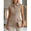 imageCicy Bell Womens Summer Suit Vest Tops Button Down Collared Blazer Waistcoats Work Office Dressy Casual Sleeveless JacketsKhaki