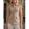 imageCicy Bell Womens Summer Suit Vest Tops Button Down Collared Blazer Waistcoats Work Office Dressy Casual Sleeveless JacketsKhaki