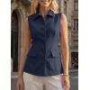 imageCicy Bell Womens Summer Suit Vest Tops Button Down Collared Blazer Waistcoats Work Office Dressy Casual Sleeveless JacketsNavy
