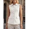 imageCicy Bell Womens Summer Suit Vest Tops Button Down Collared Blazer Waistcoats Work Office Dressy Casual Sleeveless JacketsWhite