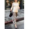 imageCicy Bell Womens Wide Leg Palazzo Pants Casual Baggy Elastic Plaid Pants High Wiasted Y2K Trousers with PocketsBrown