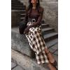 imageCicy Bell Womens Wide Leg Palazzo Pants Casual Baggy Elastic Plaid Pants High Wiasted Y2K Trousers with PocketsBrown