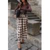 imageCicy Bell Womens Wide Leg Palazzo Pants Casual Baggy Elastic Plaid Pants High Wiasted Y2K Trousers with PocketsBrown