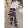 imageCicy Bell Womens Wide Leg Palazzo Pants Casual Baggy Elastic Plaid Pants High Wiasted Y2K Trousers with PocketsDark Blue
