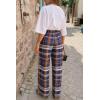 imageCicy Bell Womens Wide Leg Palazzo Pants Casual Baggy Elastic Plaid Pants High Wiasted Y2K Trousers with PocketsDark Blue