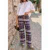 imageCicy Bell Womens Wide Leg Palazzo Pants Casual Baggy Elastic Plaid Pants High Wiasted Y2K Trousers with PocketsDark Blue