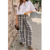 imageCicy Bell Womens Wide Leg Palazzo Pants Casual Baggy Elastic Plaid Pants High Wiasted Y2K Trousers with PocketsGrey