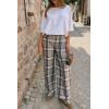 imageCicy Bell Womens Wide Leg Palazzo Pants Casual Baggy Elastic Plaid Pants High Wiasted Y2K Trousers with PocketsGrey
