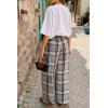 imageCicy Bell Womens Wide Leg Palazzo Pants Casual Baggy Elastic Plaid Pants High Wiasted Y2K Trousers with PocketsGrey