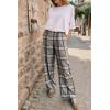 imageCicy Bell Womens Wide Leg Palazzo Pants Casual Baggy Elastic Plaid Pants High Wiasted Y2K Trousers with PocketsGrey