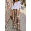 imageCicy Bell Womens Wide Leg Palazzo Pants Casual Baggy Elastic Plaid Pants High Wiasted Y2K Trousers with PocketsKhaki