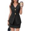 imageCicy Bell Womens 2 Piece Skirt Sets V Neck Blazer Vest and Mini Skirt Summer Outfits Business Matching SetsBlack