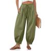 imageCicy Bell Womens Baggy Pleated Harem Pants Summer Elastic High Waisted Wide Leg Balloon Cotton Lounge PantsArmy Green