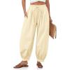 imageCicy Bell Womens Baggy Pleated Harem Pants Summer Elastic High Waisted Wide Leg Balloon Cotton Lounge PantsBeige