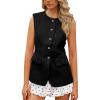 imageCicy Bell Womens Blazer Vest Tops Crew Neck Ruffle Flap Pockets Sleeveless Suit Vests Summer Business Casual OutfitsBlack