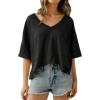 imageCicy Bell Womens Oversized Crop TShirts Summer V Neck Short Sleeve Tops Casual Loose Fit Curved Hem Boxy Tee ShirtBlack