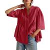 imageCicy Bell Womens Peplum Button Down Shirts Summer V Neck Half Sleeve Blouses Dressy Casual Flowy Babydoll TopsRed