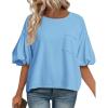 imageCicy Bell Womens Puff Sleeve Tops Crew Neck Drop Shoulder Pocket TShirt Summer Casual Tees Loose Fit BlouseBlue