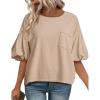 imageCicy Bell Womens Puff Sleeve Tops Crew Neck Drop Shoulder Pocket TShirt Summer Casual Tees Loose Fit BlouseLight Khaki