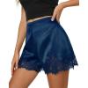 imageCicy Bell Womens Satin Silk Lace Shorts Y2K Micro Mini Shorts Low Rise Coquette Lounge Half Slip French Knickers Pj BottomsNavy
