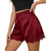 imageCicy Bell Womens Satin Silk Lace Shorts Y2K Micro Mini Shorts Low Rise Coquette Lounge Half Slip French Knickers Pj BottomsWine Red