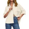 imageCicy Bell Womens Summer Oversized Button Down Shirts Half Sleeve V Neck Business Casual High Low Tops Loose Fit BlousesBeige