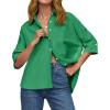 imageCicy Bell Womens Summer Oversized Button Down Shirts Half Sleeve V Neck Business Casual High Low Tops Loose Fit BlousesGreen