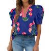 imageCicy Bell Womens Summer Puff Sleeve Blouses Casual Dressy V Neck Color Block Tops Loose Fit Boho Floral Printed Tee ShirtsNavy
