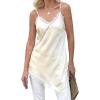 imageCicy Bell Womens Summer Satin Lace Cami Tops Sexy V Neck Asymmetrical Backless Camisole Club Spaghetti Strap Silky DressBeige
