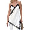 imageCicy Bell Womens Summer Satin Lace Cami Tops Sexy V Neck Asymmetrical Backless Camisole Club Spaghetti Strap Silky DressWhite