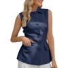 imageCicy Bell Womens Summer Suit Vest Tops Button Down Collared Blazer Waistcoats Work Office Dressy Casual Sleeveless JacketsNavy
