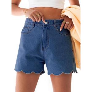 imageAoysky Womens High Waisted Denim Shorts Summer Straight Leg Wave Hem Short Jeans Casual Trendy JortJean Blue