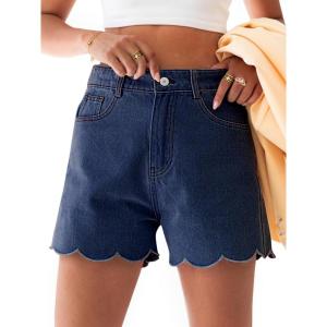 imageAoysky Womens High Waisted Denim Shorts Summer Straight Leg Wave Hem Short Jeans Casual Trendy JortNavy